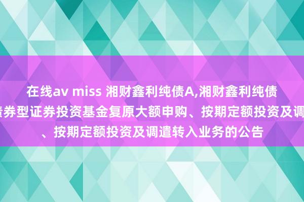 在线av miss 湘财鑫利纯债A,湘财鑫利纯债C: 湘财鑫利纯债债券型证券投资基金复原大额申购、按期定额投资及调遣转入业务的公告