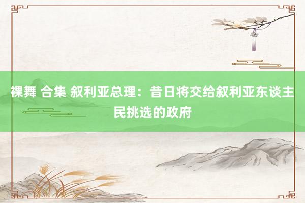 裸舞 合集 叙利亚总理：昔日将交给叙利亚东谈主民挑选的政府