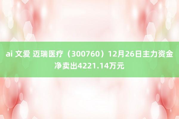 ai 文爱 迈瑞医疗（300760）12月26日主力资金净卖出4221.14万元