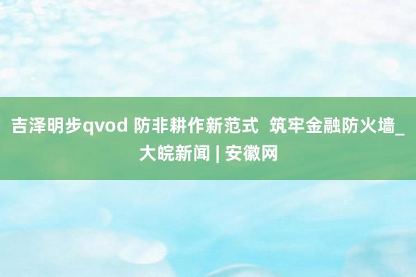 吉泽明步qvod 防非耕作新范式  筑牢金融防火墙_大皖新闻 | 安徽网