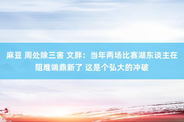 麻豆 周处除三害 文胖：当年两场比赛湖东谈主在阻难端鼎新了 这是个弘大的冲破