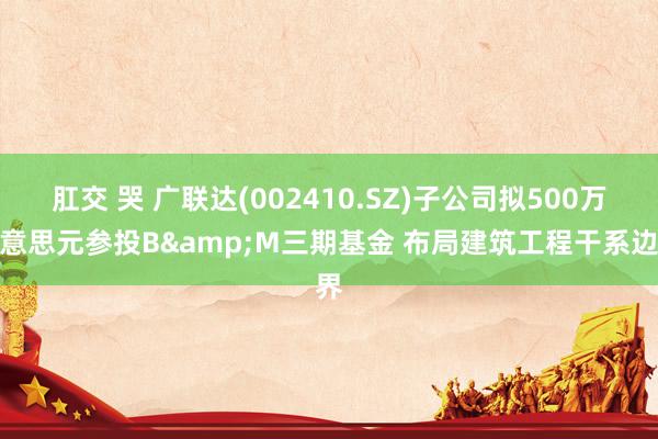 肛交 哭 广联达(002410.SZ)子公司拟500万好意思元参投B&M三期基金 布局建筑工程干系边界